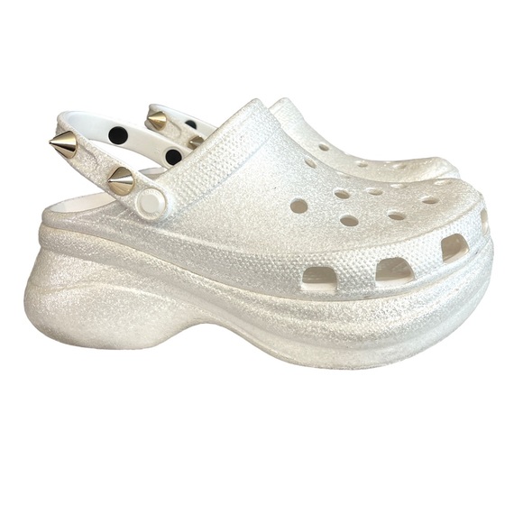 CROCS Shoes - Women Crocs Classic Bae Glitter Stud Platform Clog Size 10 - White -LIMITED